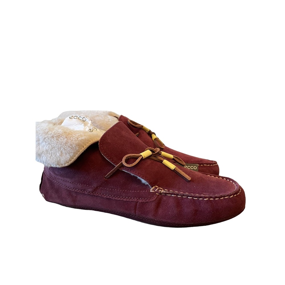ECCO Cosy Moc Ladies Burgundy Suede Lamb Fur Lined Slippers 39 US 8-8.5 370113